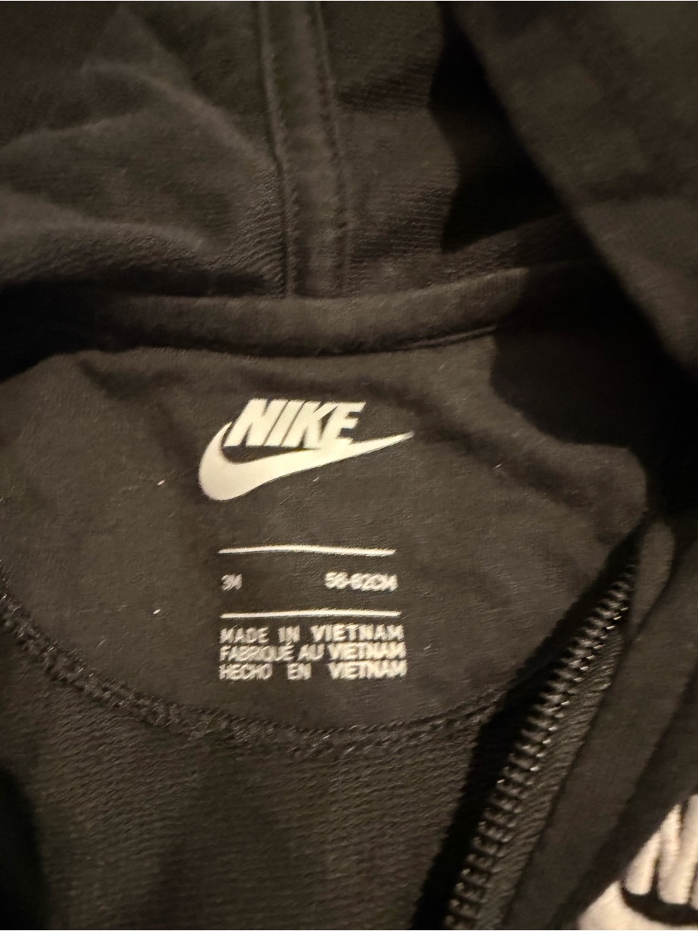 Nike Black Hooded Zip-Up One-Piece Bodysuit for Kids 3months - Picture 2 of 2